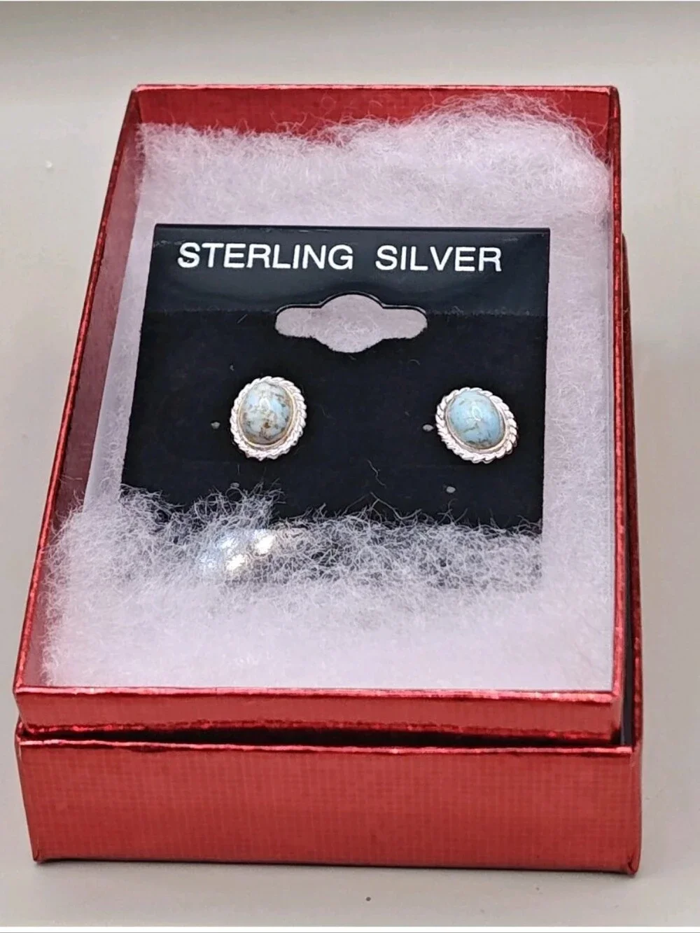 Vintage MCM Danecraft Sterling Silver Dainty Earrings Framed Turquoise Cabochon
